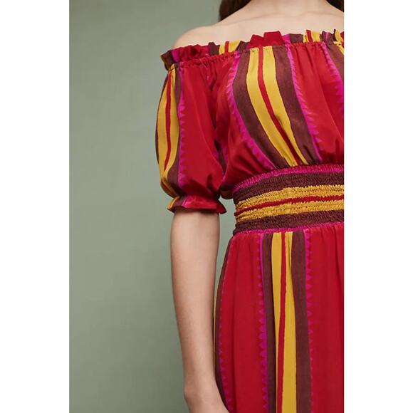 Anthropologie Anupamma Silk Maxi Dress Striped Off Shoulder Red Resortwear XS - Picture 3 of 9